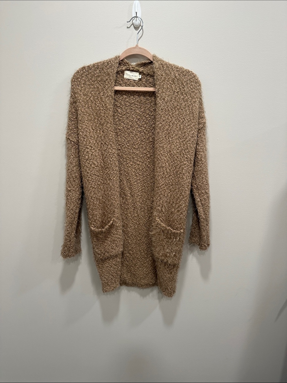 Sanctuary Chunky Bouclé Open-Front Cardigan in Camel